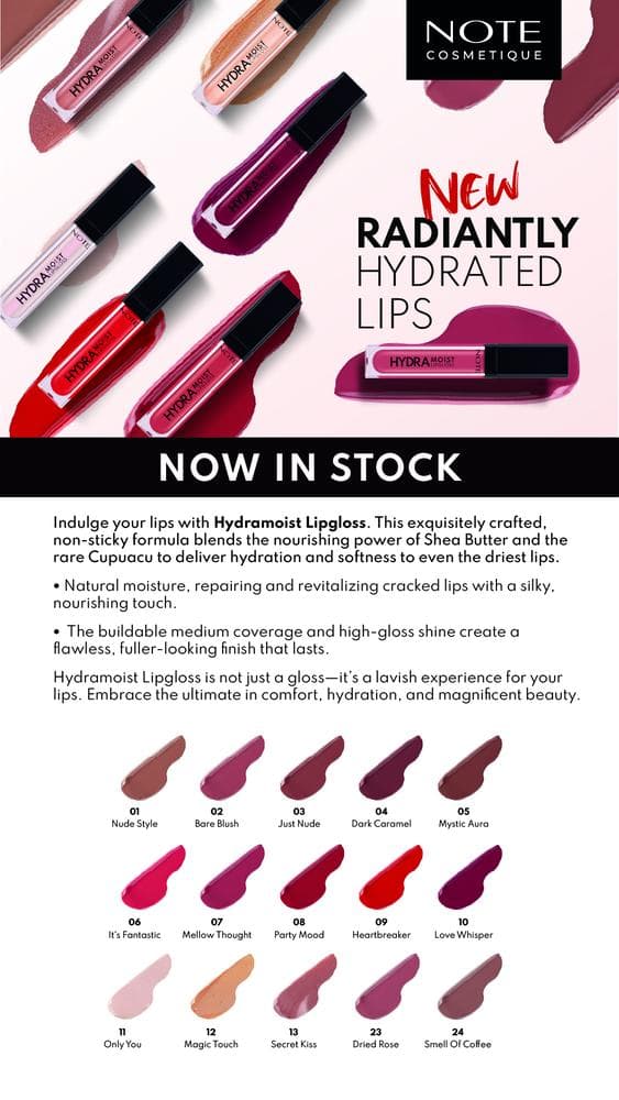 NOTE HYDRAMOIST LIPGLOSS 10   NEW PACK